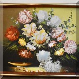 A05. Signed floral still life painting. Frame: 13”h x 17”w